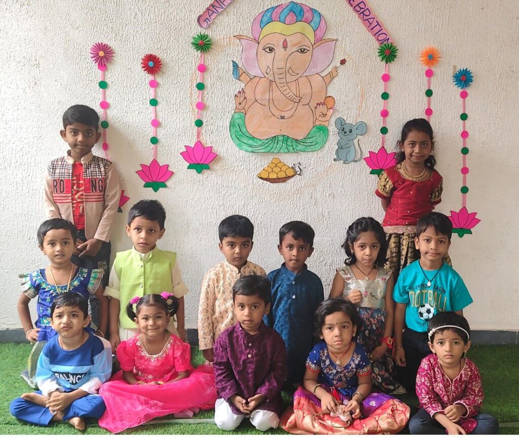 Children participating in a cultural activity at a school in Hyderabad